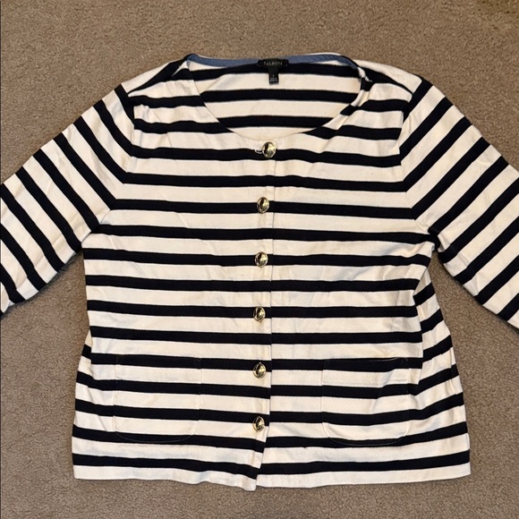 Talbots Navy and White Striped Button-Down Shirt - Picture 1 of 9